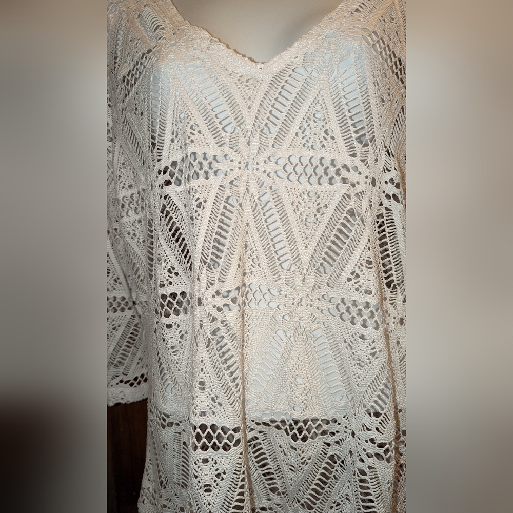 Crochet Lace Dress Mini Tunic Cover-up White M - L Swimsuit 🤍 Beach